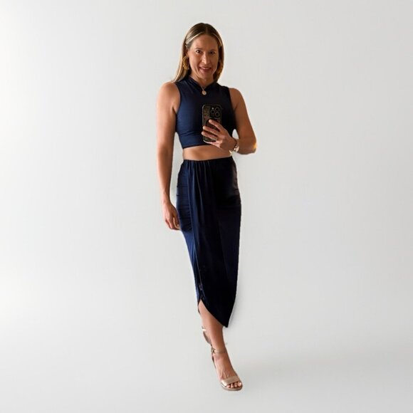 ZAFUL Womens S Casual Sleeveless 2 Piece Outfits Crop Top And Skirt Navy Blue - Picture 1 of 7